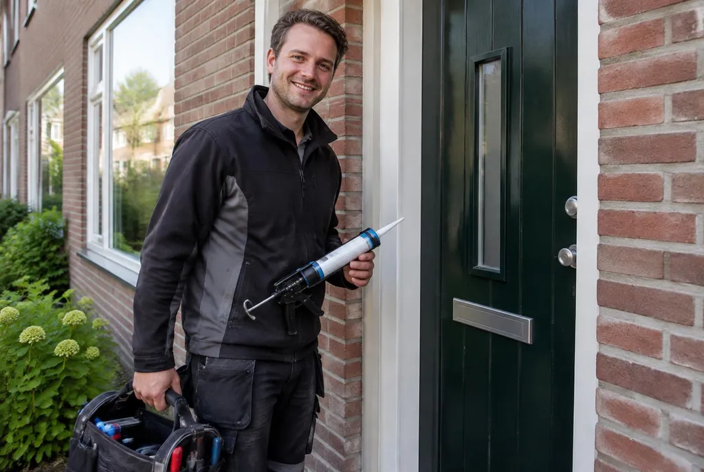 Vakman van Kitbedrijf Papendrecht bij de voordeur van een woning